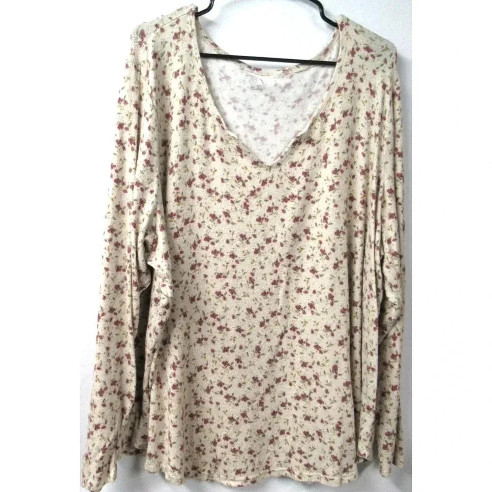 Maurices 24/7 Floral Long Sleeve V Neck Pullover Blouse Top Women Plus Size 3X